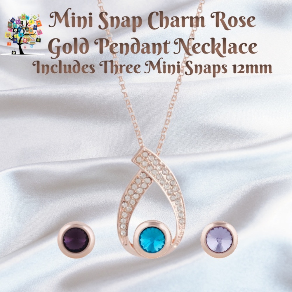 Rose Gold Plated Pendant Necklace Includes 26" Chain and 3 Mini Snaps 12mm Shown